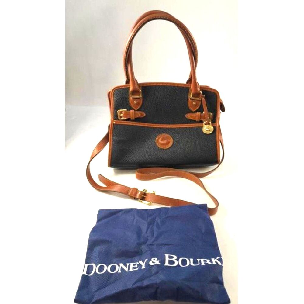 Vintage Dooney & Bourke AWL Navy Blue & British Tan Buckle Satchel Bag /Dust Bag